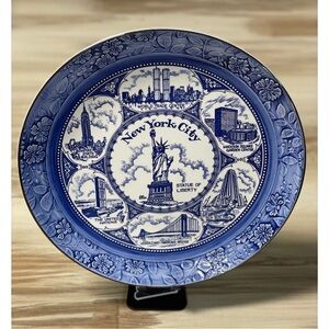 Vintage New York City Souvenir Decorative Plate 12" Blue & White